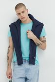 Бавовняна кофта Tommy Jeans чоловіча колір синій з капюшоном з аплікацією (2890331)