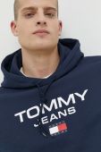 Бавовняна кофта Tommy Jeans чоловіча колір синій з капюшоном з аплікацією (2827005)