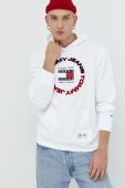 Бавовняна кофта Tommy Jeans чоловіча колір білий з капюшоном з принтом (2827029)