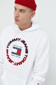 Бавовняна кофта Tommy Jeans чоловіча колір білий з капюшоном з принтом (2827029)
