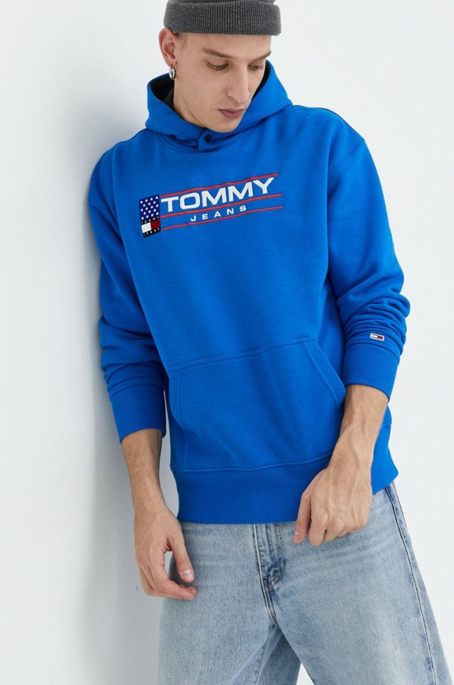 Кофта Tommy Jeans чоловіча з капюшоном з аплікацією колір блакитний (2827069)