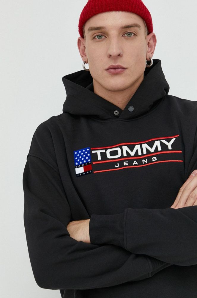 Кофта Tommy Jeans чоловіча колір чорний з капюшоном з аплікацією (2827056)