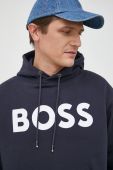 Бавовняна кофта BOSS чоловіча з капюшоном з принтом колір темно-синій (2873723)