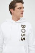 Бавовняна кофта BOSS чоловіча колір білий з капюшоном з принтом (2890352)