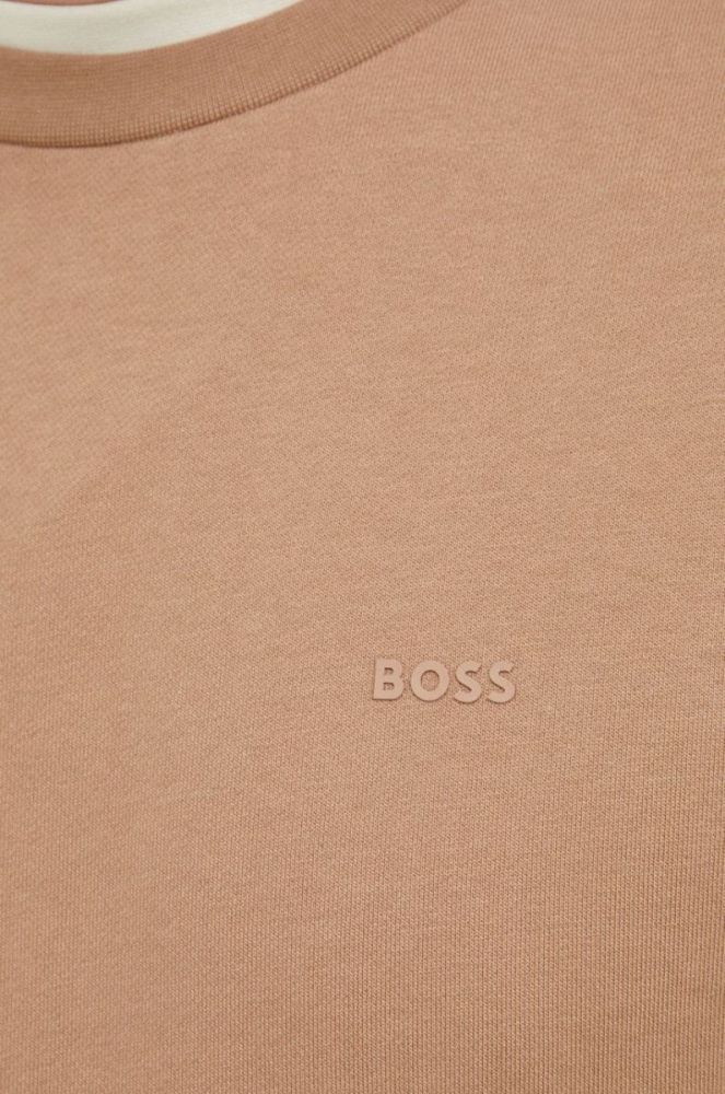 Бавовняна кофта BOSS чоловіча колір бежевий однотонна фото 5