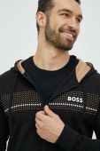 Бавовняна кофта BOSS чоловіча колір чорний з капюшоном з принтом (2908897)