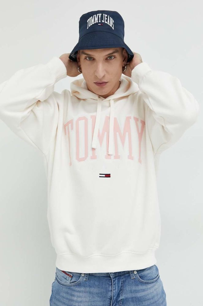 Кофта Tommy Jeans чоловіча колір бежевий з капюшоном з аплікацією (2935986)