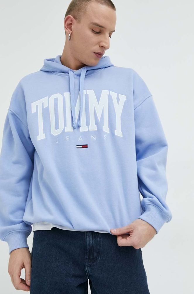 Кофта Tommy Jeans чоловіча з капюшоном з аплікацією колір блакитний (2935981)