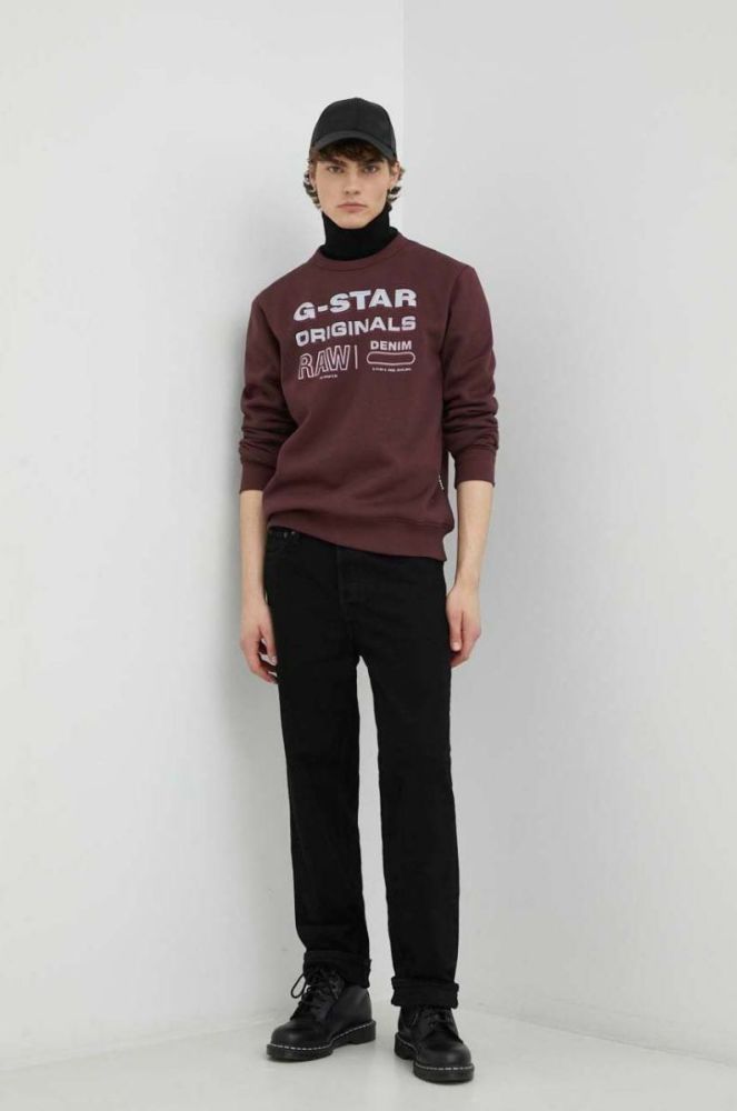 Кофта G-Star Raw чоловіча колір бордовий з принтом фото 2