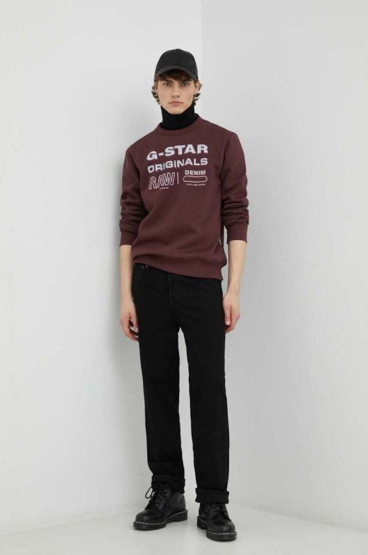 Кофта G-Star Raw чоловіча колір бордовий з принтом фото 2