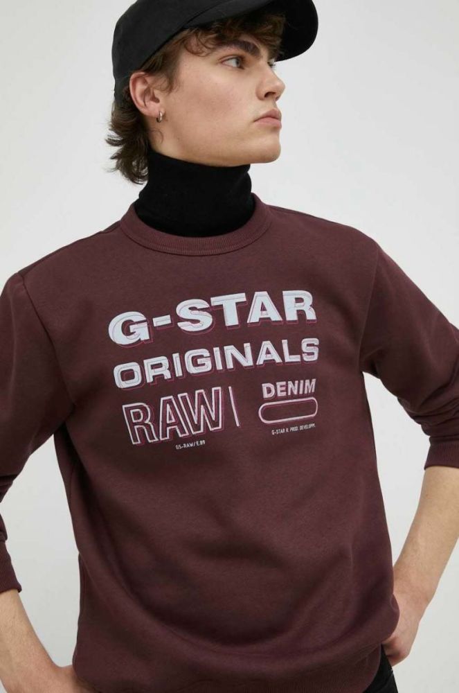 Кофта G-Star Raw чоловіча колір бордовий з принтом фото 4