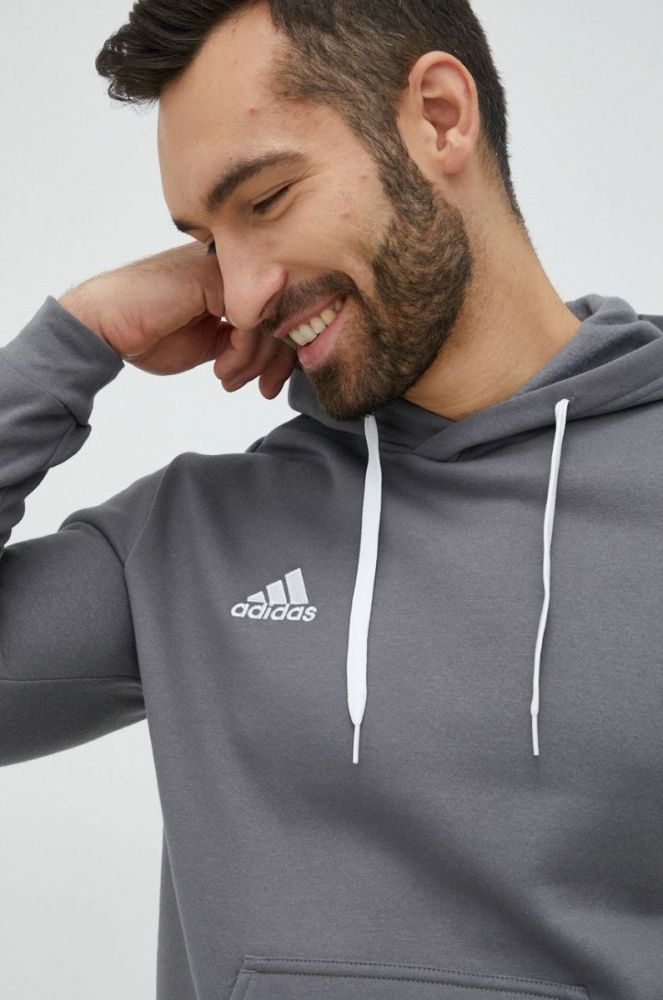Кофта adidas Performance чоловіча колір сірий з капюшоном однотонна фото 4