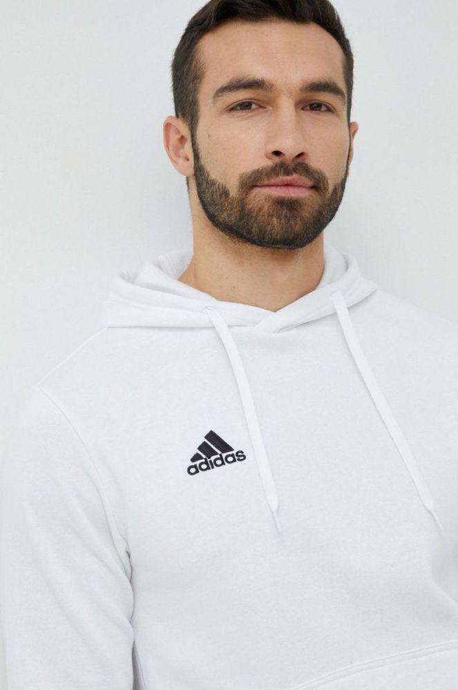 Кофта adidas Performance чоловіча колір білий з капюшоном однотонна фото 4
