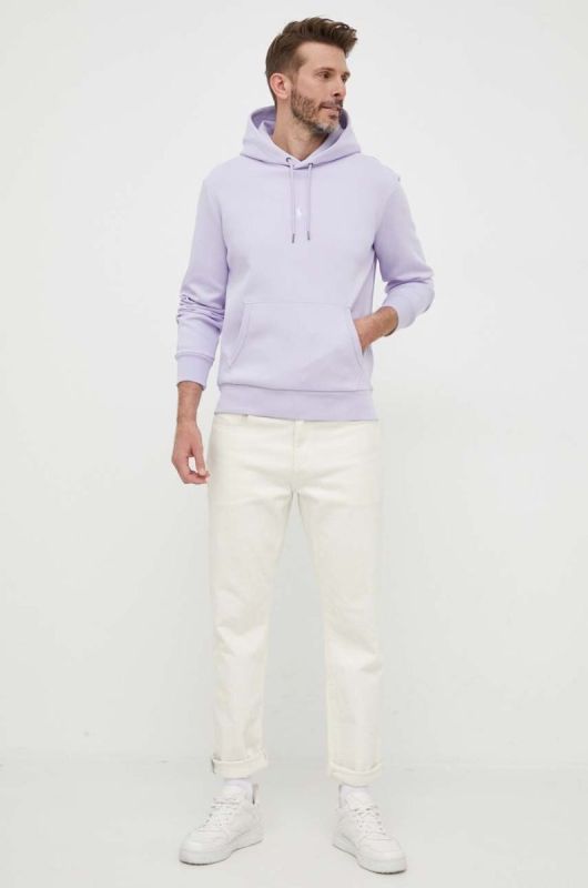 Кофта Polo Ralph Lauren чоловіча колір фіолетовий з капюшоном однотонна (3256625) фото 2