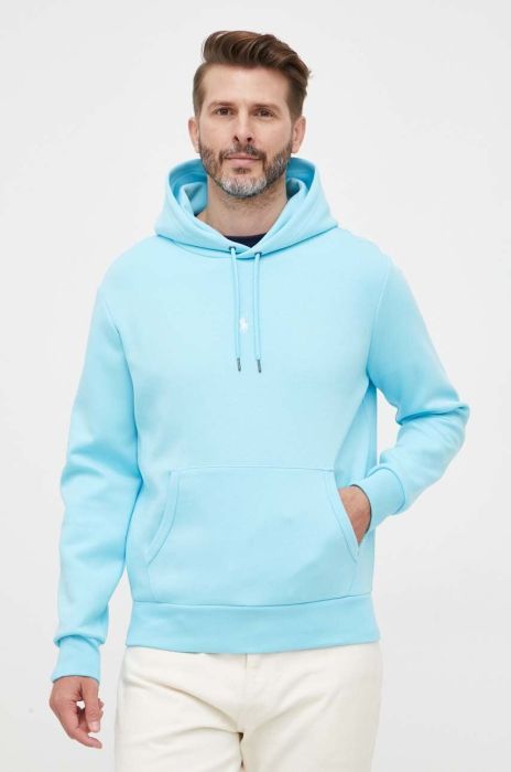 Кофта Polo Ralph Lauren чоловіча з капюшоном однотонна колір блакитний (3256630)