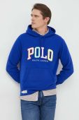 Кофта Polo Ralph Lauren чоловіча з капюшоном з аплікацією колір блакитний