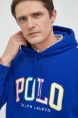 Кофта Polo Ralph Lauren чоловіча з капюшоном з аплікацією колір блакитний