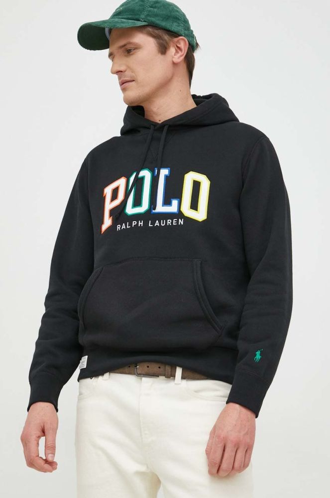 Кофта Polo Ralph Lauren чоловіча колір чорний з капюшоном з аплікацією (2850725)