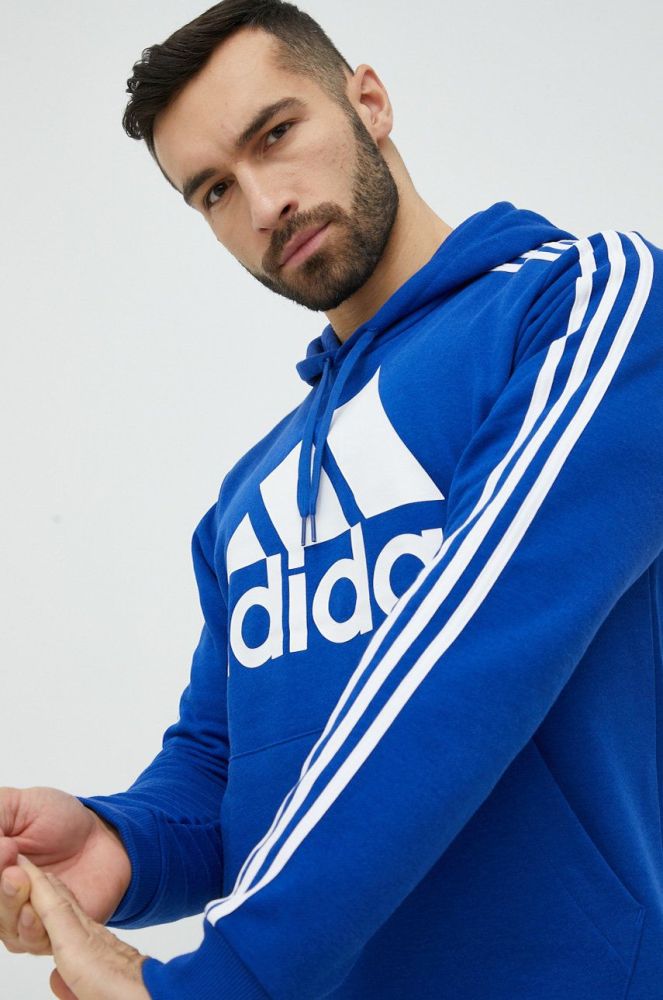 Кофта adidas чоловіча з капюшоном з принтом колір блакитний (2929147)