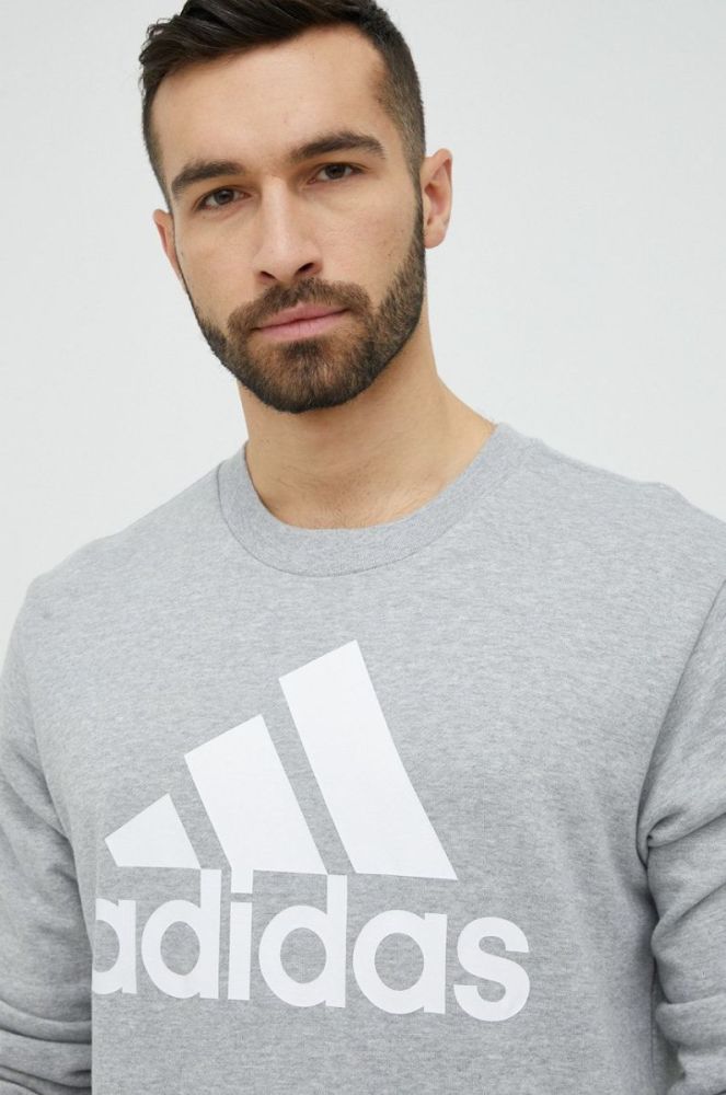 Бавовняна кофта adidas чоловіча колір сірий з принтом фото 4