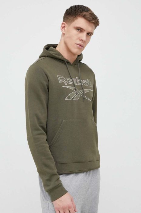 Кофта Reebok чоловіча колір зелений з капюшоном з принтом (3027406)