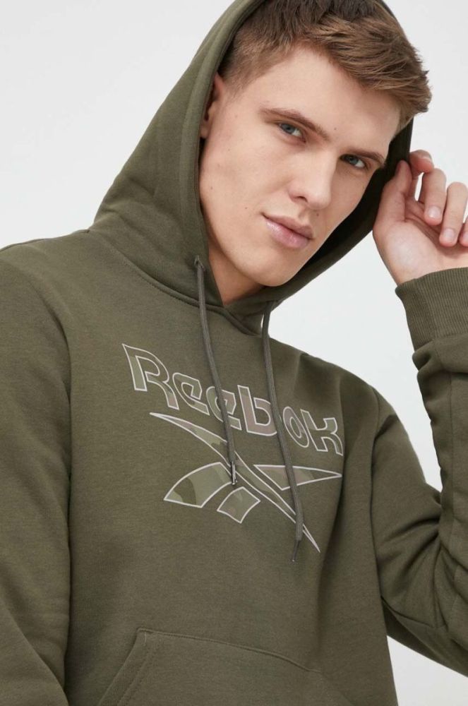Кофта Reebok чоловіча колір зелений з капюшоном з принтом (3027406) фото 4