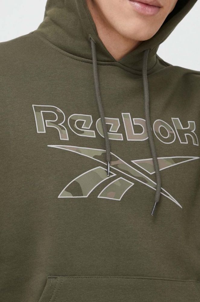 Кофта Reebok чоловіча колір зелений з капюшоном з принтом (3027406) фото 5