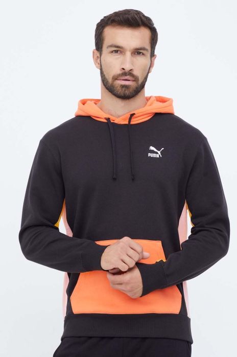 Бавовняна кофта Puma чоловіча колір чорний з капюшоном візерунок (3456552)