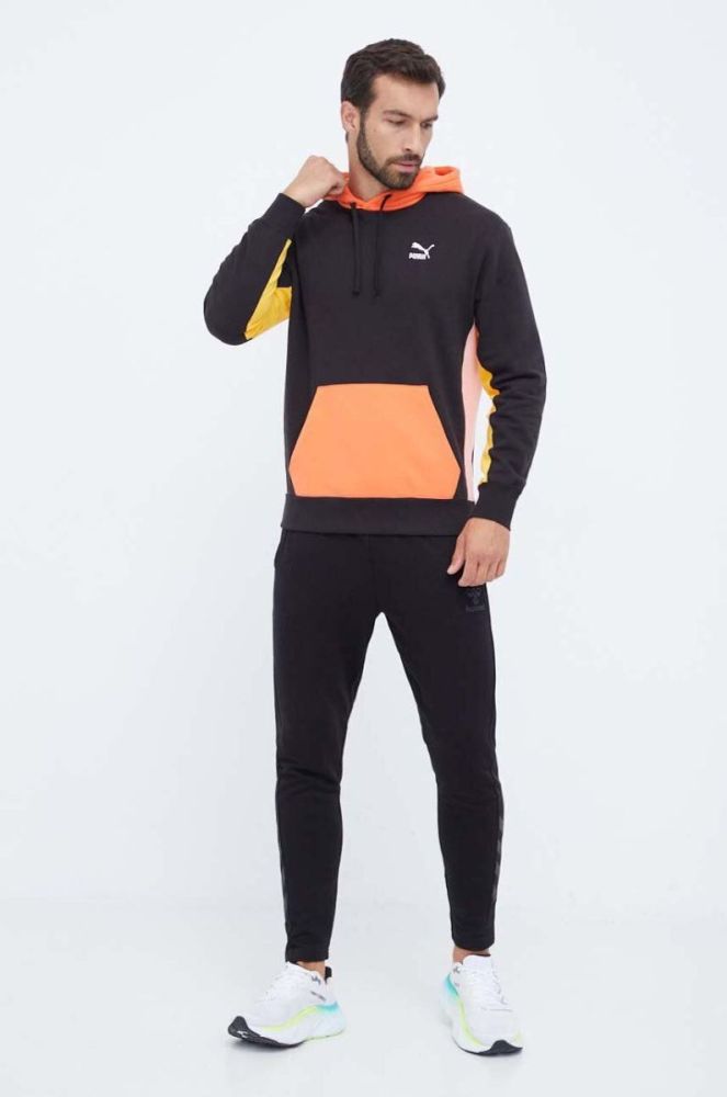 Бавовняна кофта Puma чоловіча колір чорний з капюшоном візерунок (3456552) фото 2