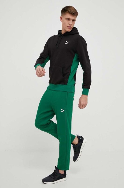 Бавовняна кофта Puma чоловіча колір чорний з капюшоном візерунок (3218587) фото 2