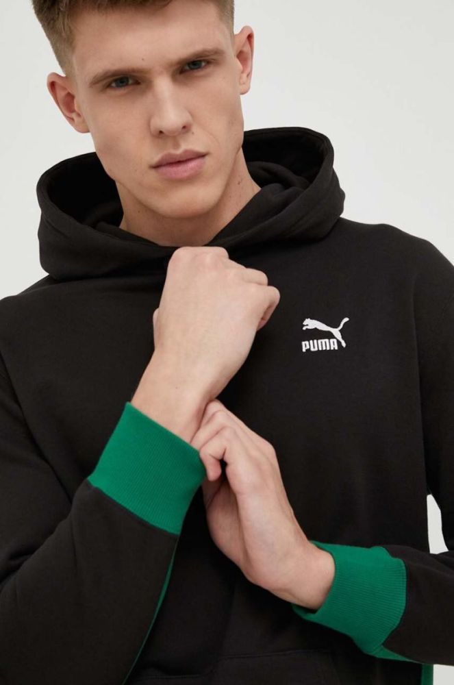 Бавовняна кофта Puma чоловіча колір чорний з капюшоном візерунок (3218587) фото 4