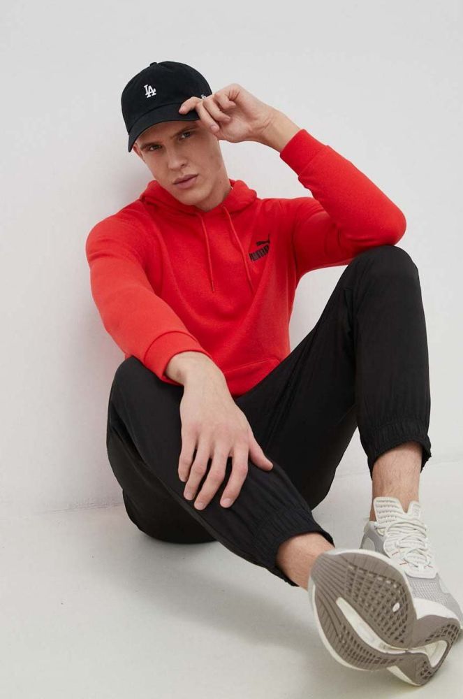 Кофта Puma чоловіча колір червоний з капюшоном однотонна