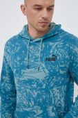 Бавовняна кофта Puma чоловіча з капюшоном візерунок колір блакитний