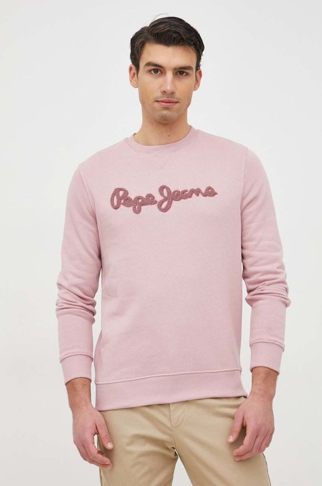 Бавовняна кофта Pepe Jeans Ryan Crew чоловіча колір рожевий з аплікацією