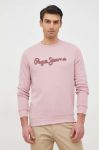 Бавовняна кофта Pepe Jeans Ryan Crew чоловіча колір рожевий з аплікацією Бавовняна кофта Pepe Jeans Ryan Crew чоловіча колір рожевий з аплікацією