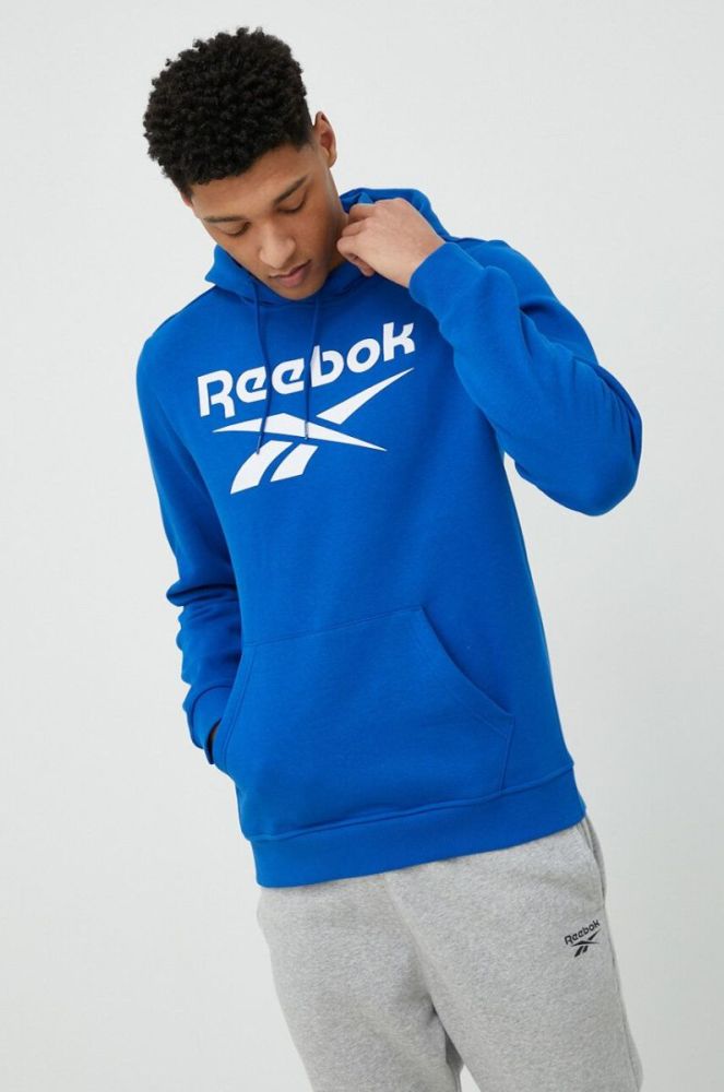 Кофта Reebok чоловіча з капюшоном з принтом колір блакитний фото 2