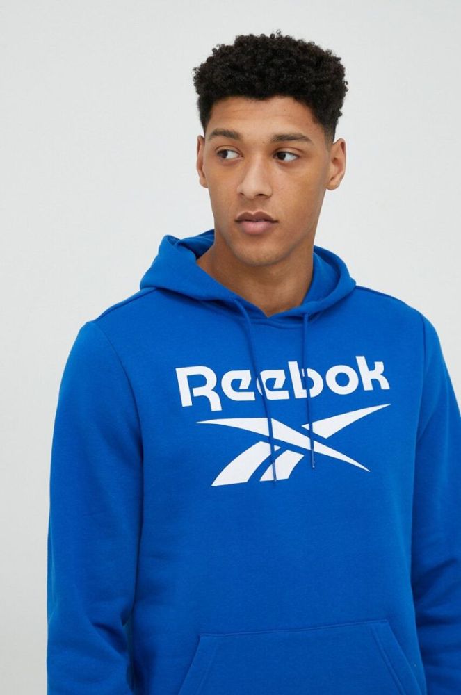 Кофта Reebok чоловіча з капюшоном з принтом колір блакитний фото 4