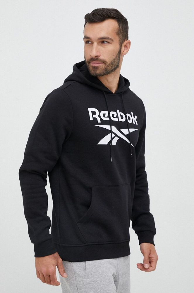 Кофта Reebok чоловіча колір чорний з капюшоном з принтом (2995569)