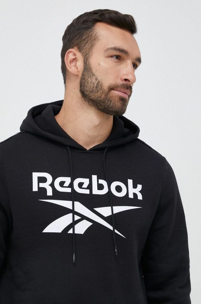 Кофта Reebok чоловіча колір чорний з капюшоном з принтом (2995569) фото 4
