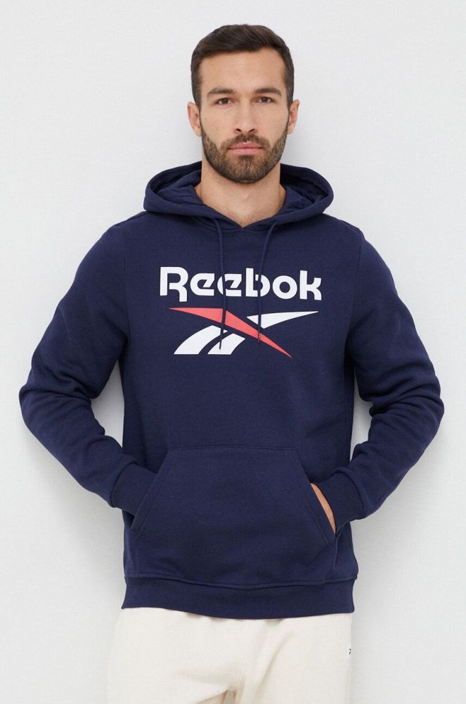 Кофта Reebok чоловіча колір синій з капюшоном з принтом (3038947)