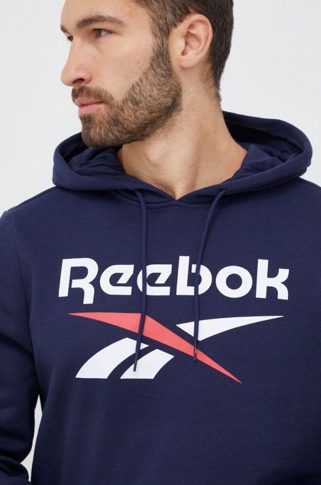 Кофта Reebok чоловіча колір синій з капюшоном з принтом (3038947) фото 4