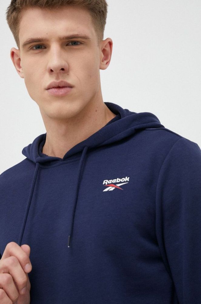 Кофта Reebok чоловіча колір синій з капюшоном з принтом (3008468) фото 4