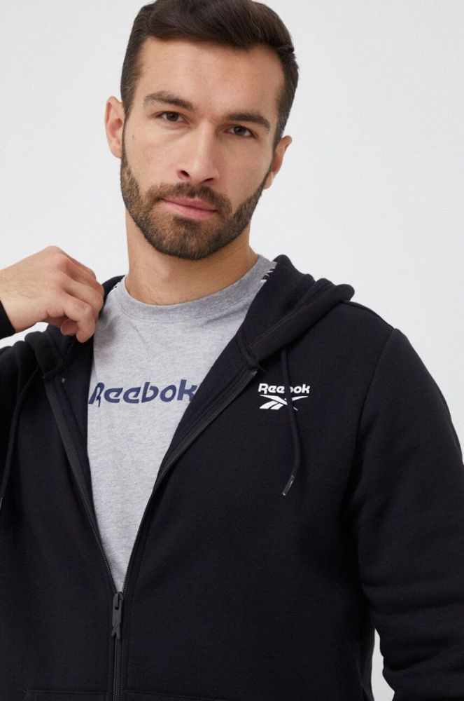 Кофта Reebok чоловіча колір чорний з капюшоном однотонна (3038955) фото 4