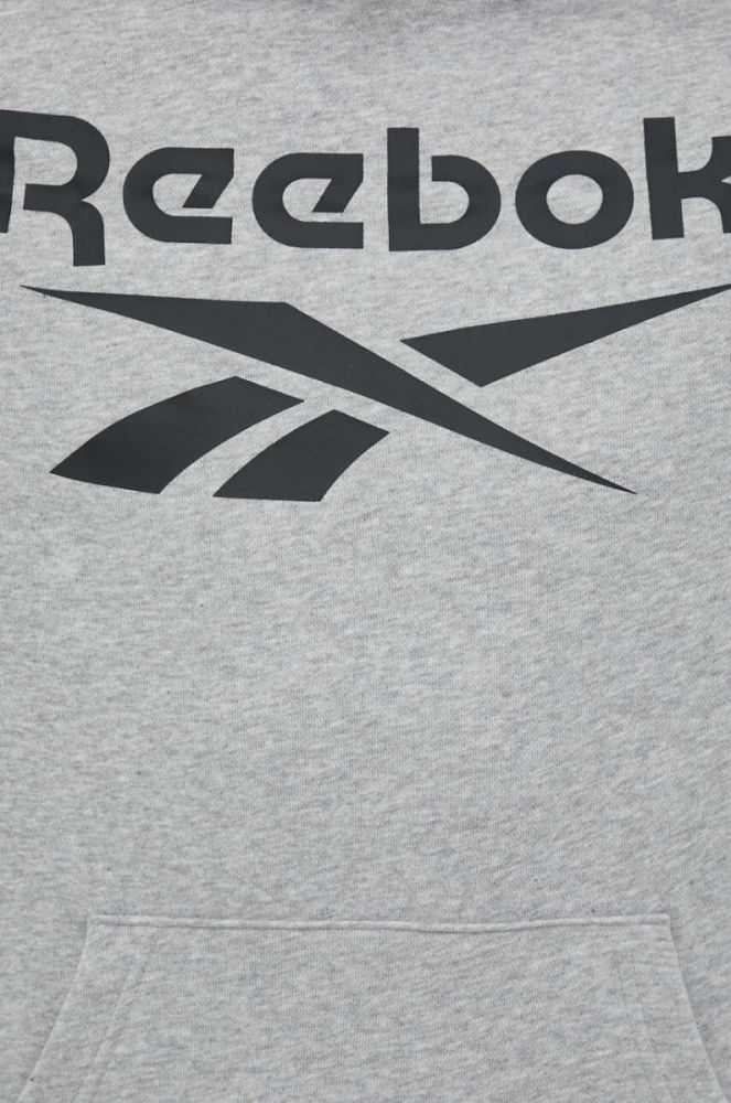 Кофта Reebok чоловіча колір сірий з капюшоном з принтом фото 5