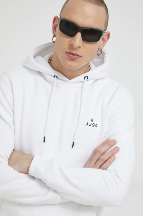 Кофта Jack & Jones JJEJOE чоловіча колір білий з капюшоном з принтом 12223229