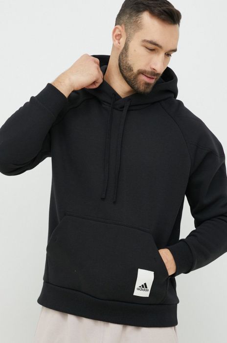 Кофта adidas чоловіча колір чорний з капюшоном з аплікацією (2929168)