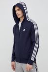 Бавовняна кофта adidas чоловіча колір синій з капюшоном візерунок Бавовняна кофта adidas чоловіча колір синій з капюшоном візерунок
