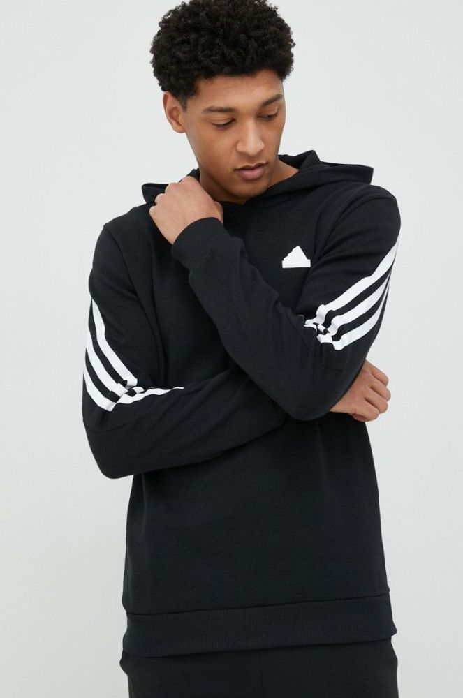 Кофта adidas чоловіча колір чорний з капюшоном з принтом (2942299) фото 4