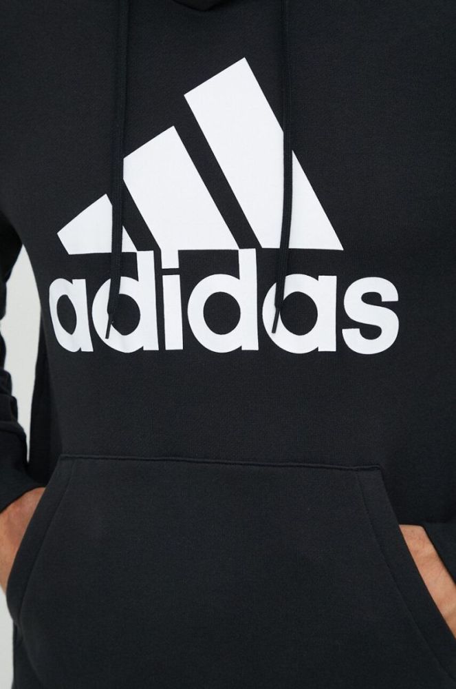 Бавовняна кофта adidas чоловіча колір чорний з капюшоном з принтом (2987900) фото 5