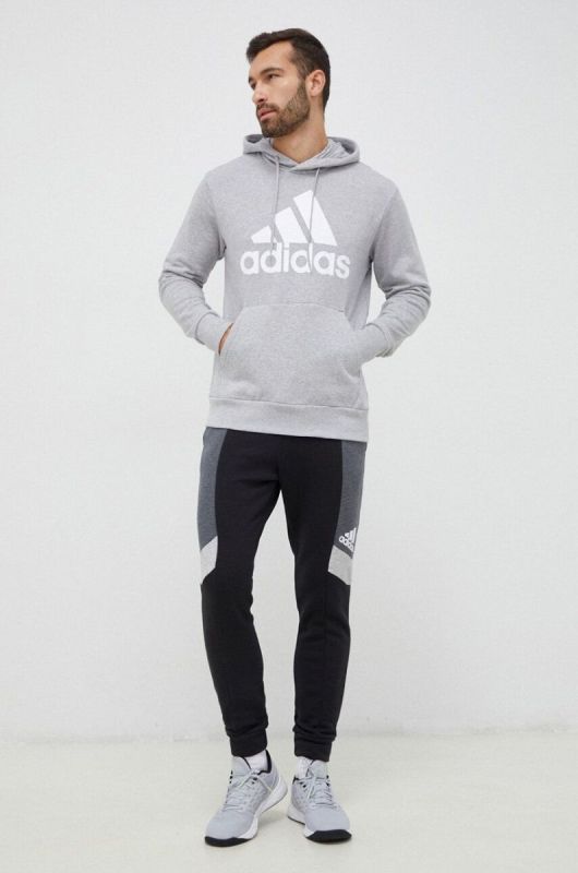 Бавовняна кофта adidas чоловіча колір сірий з капюшоном з принтом (3038959) фото 2